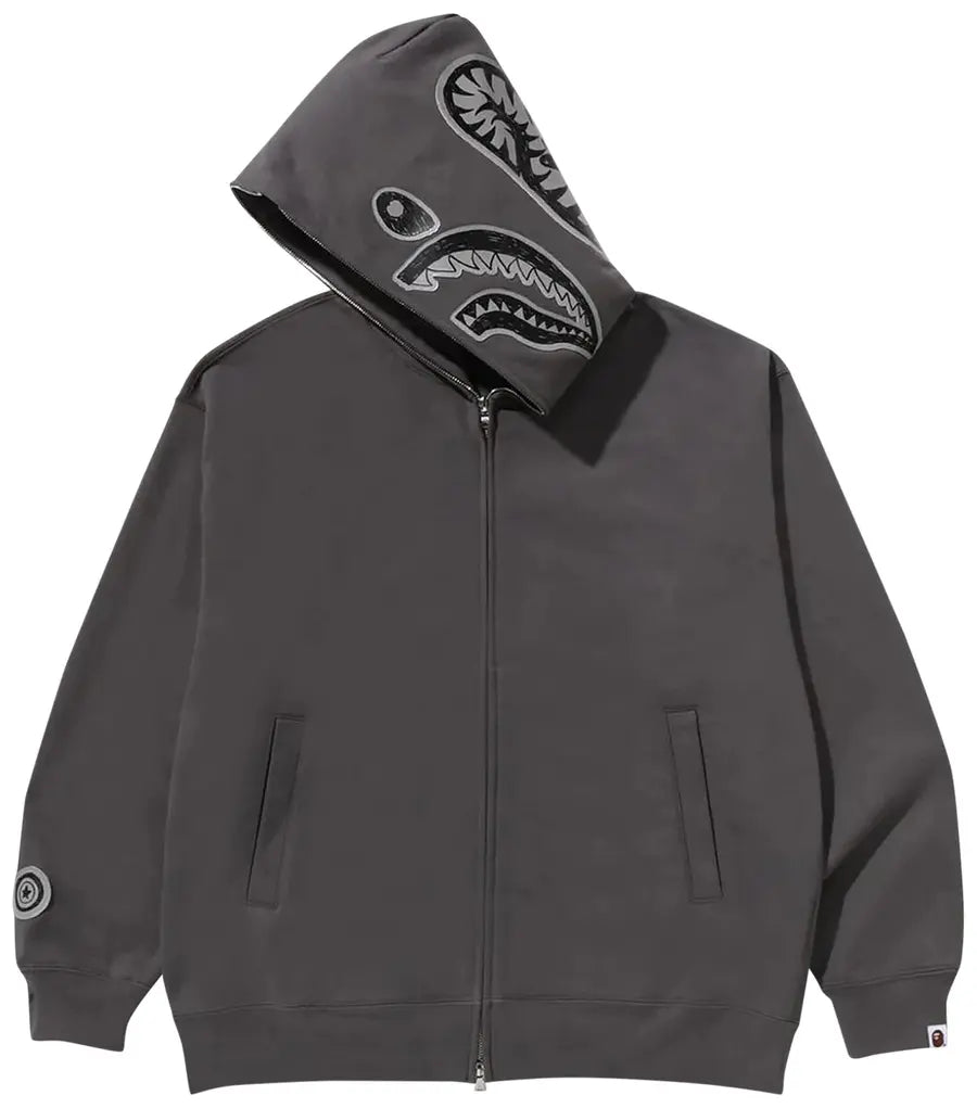 BAPE Hand Drawn Face Relaxed Fit Shark Full Zip Hoodie 'Grey'