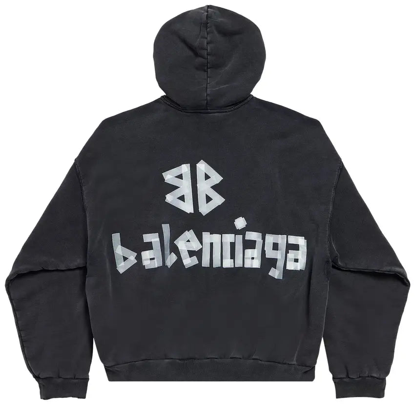 Balenciaga Ripped Pocket Hoodie 'Faded Washed Black'