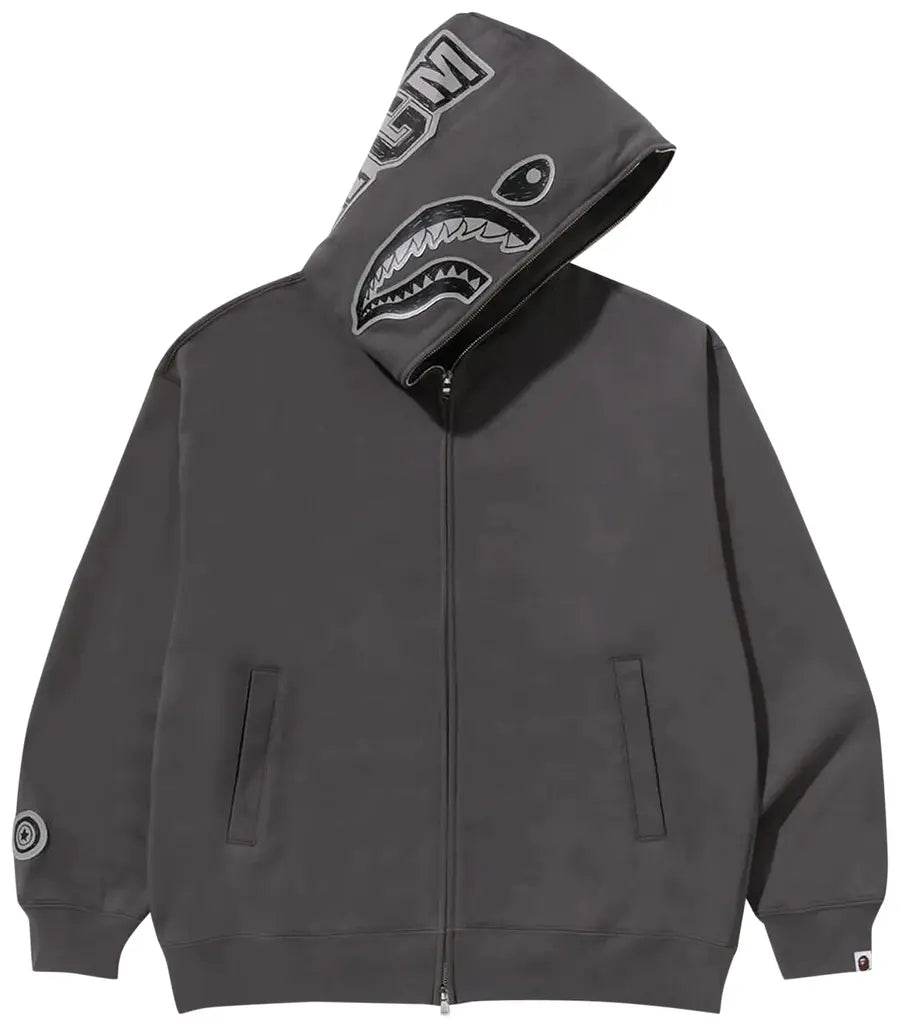 BAPE Hand Drawn Face Relaxed Fit Shark Full Zip Hoodie 'Grey'
