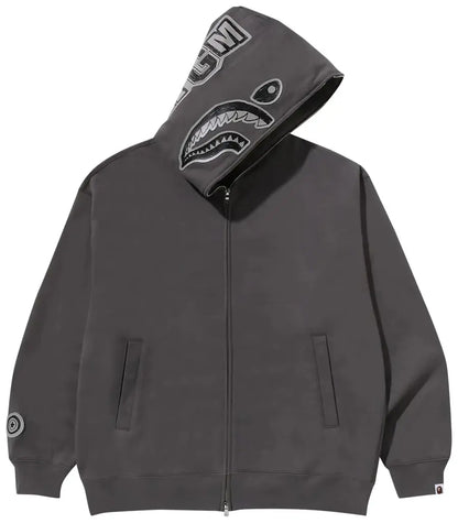 BAPE Hand Drawn Face Relaxed Fit Shark Full Zip Hoodie 'Grey'