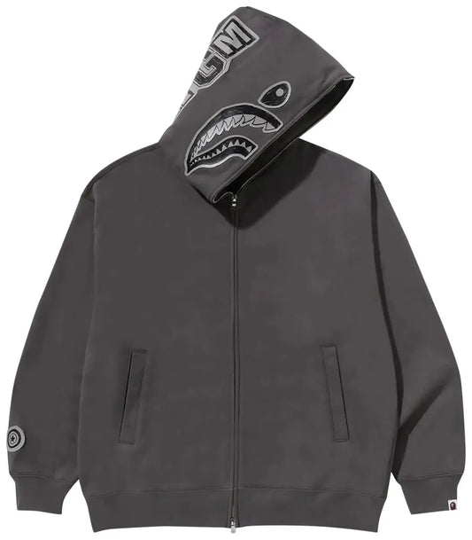 BAPE Hand Drawn Face Relaxed Fit Shark Full Zip Hoodie 'Grey'