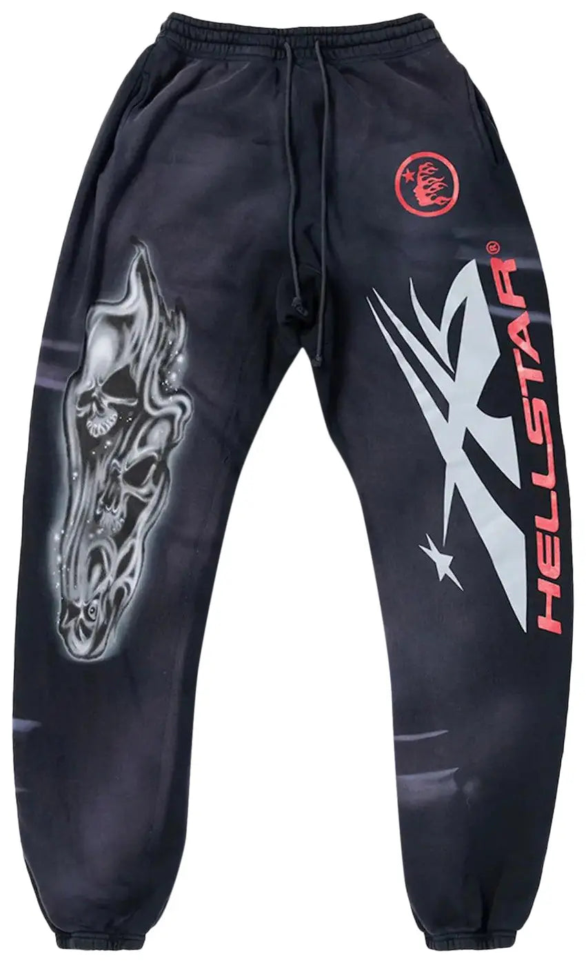 Hellstar Airbrushed Skull Sweatpants 'Midnight Dye Black