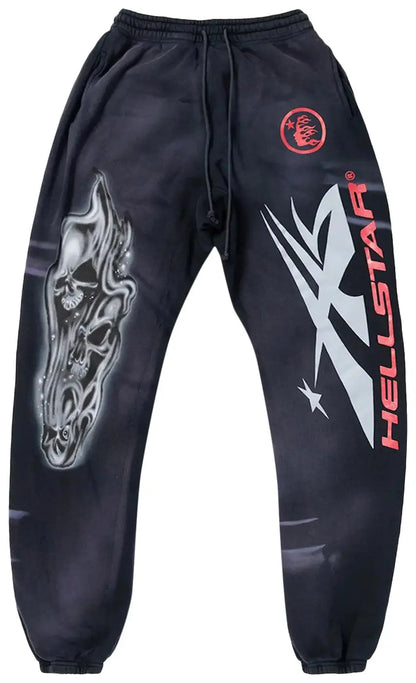 Hellstar Airbrushed Skull Sweatpants 'Midnight Dye Black