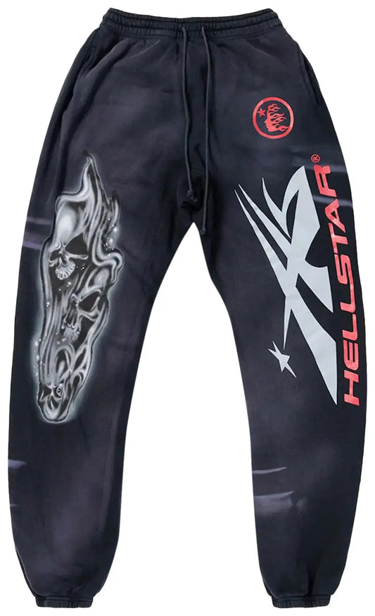 Hellstar Airbrushed Skull Sweatpants 'Midnight Dye Black