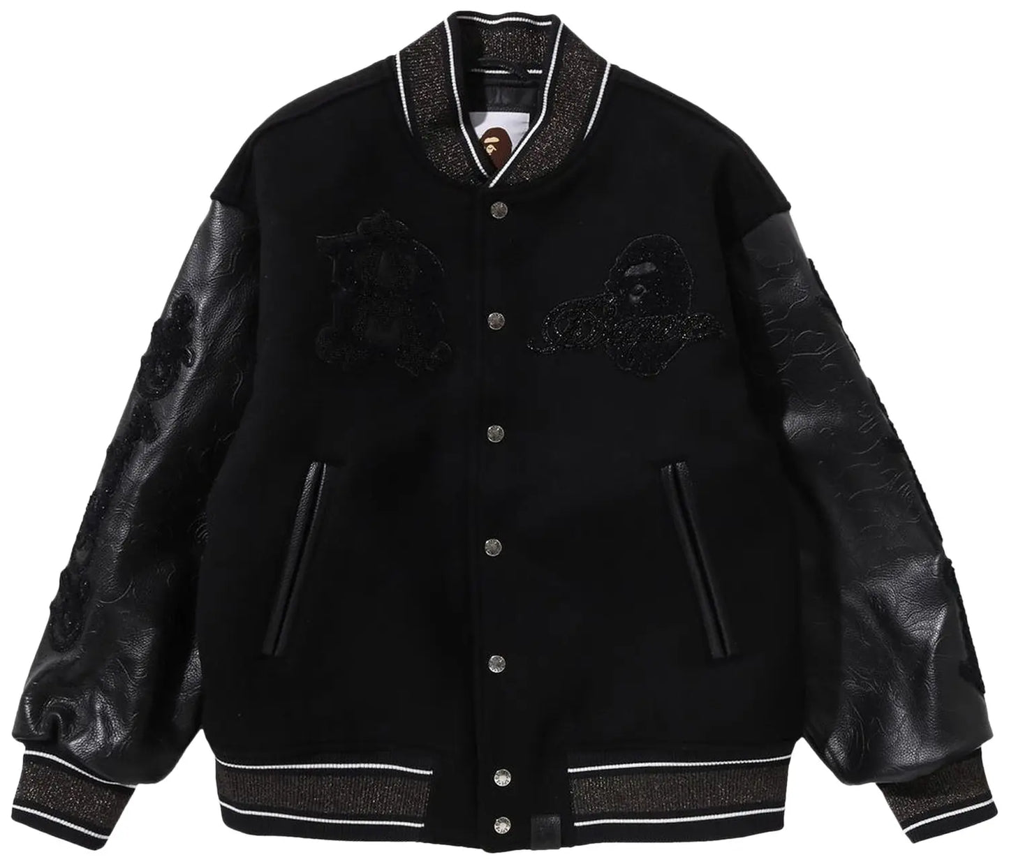 BAPE Camo Logo Wool Varsity Jacket 'Black'
