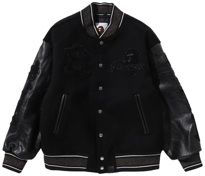 BAPE Camo Logo Wool Varsity Jacket 'Black'