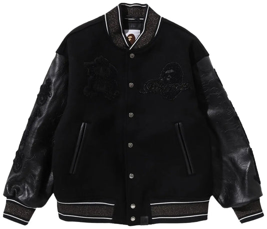 BAPE Camo Logo Wool Varsity Jacket 'Black'