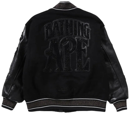 BAPE Camo Logo Wool Varsity Jacket 'Black'