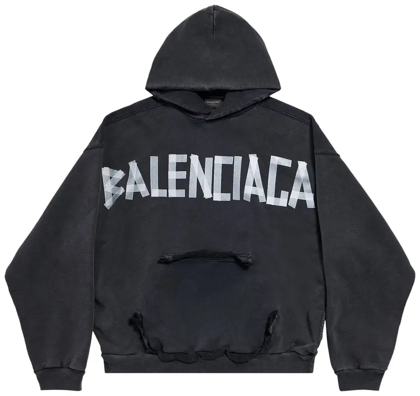 Balenciaga Ripped Pocket Hoodie 'Faded Washed Black'