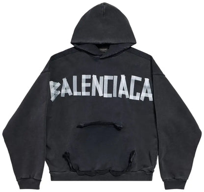 Balenciaga Ripped Pocket Hoodie 'Faded Washed Black'