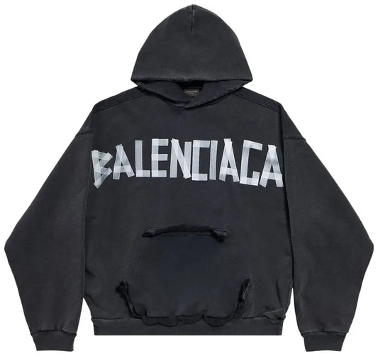 Balenciaga Ripped Pocket Hoodie 'Faded Washed Black'