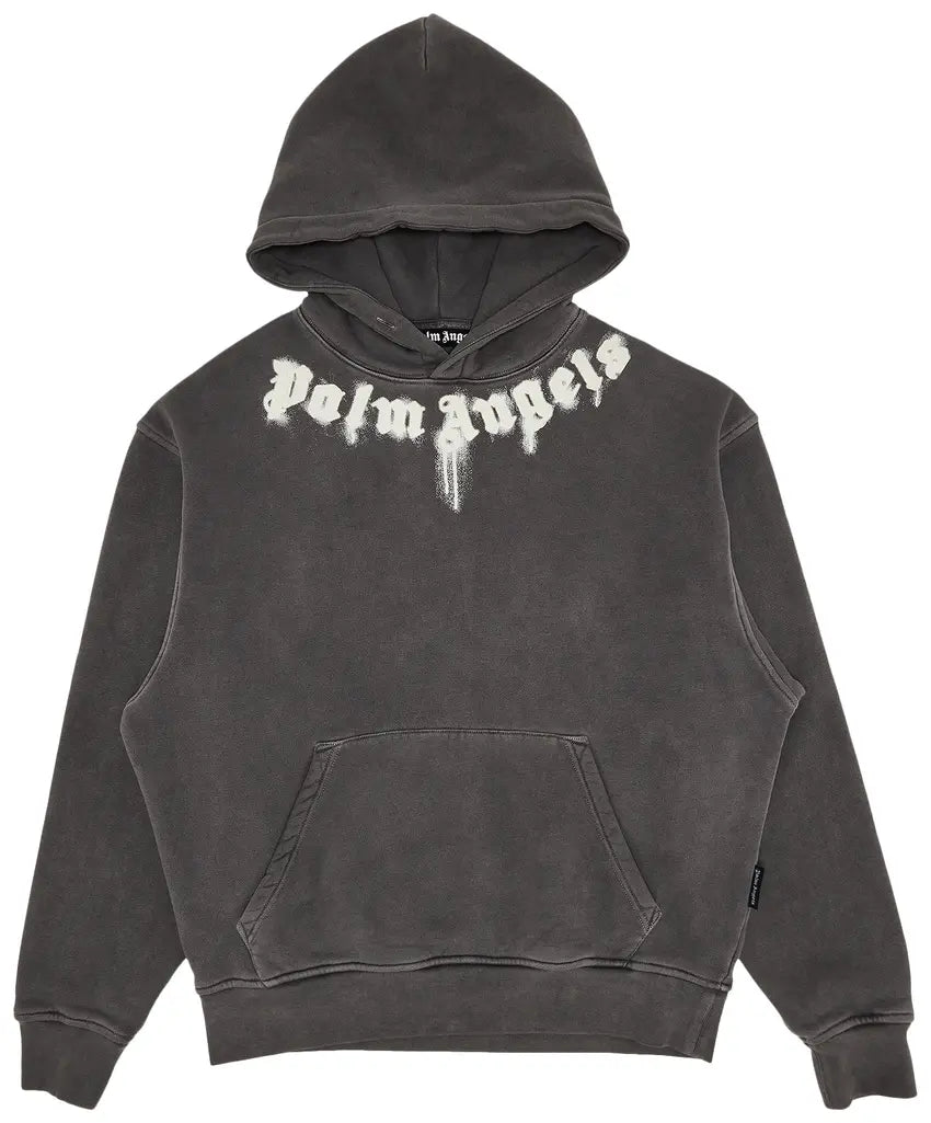 Palm Angels Neck Logo Hoodie 'Dark Grey/Off White'