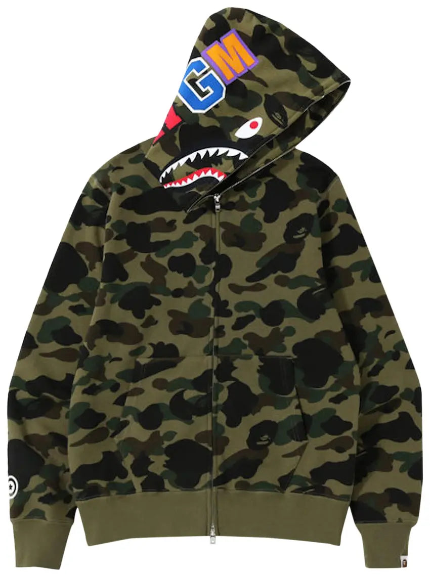 BAPE Kids 1st Camo Milo Shark Zip Hoodie 'Green'