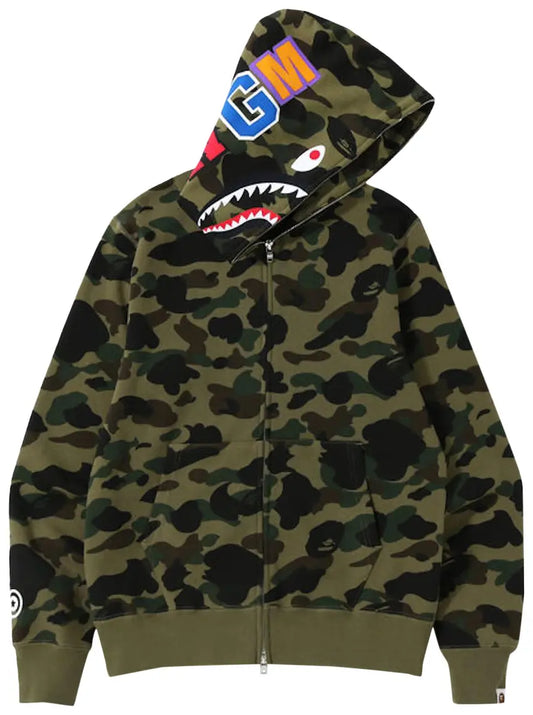 BAPE Kids 1st Camo Milo Shark Zip Hoodie 'Green'