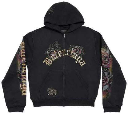 Balenciaga Tacky Tattoo Zip-Up Hoodie 'Faded Washed Black'