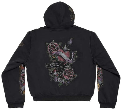 Balenciaga Tacky Tattoo Zip-Up Hoodie 'Faded Washed Black'