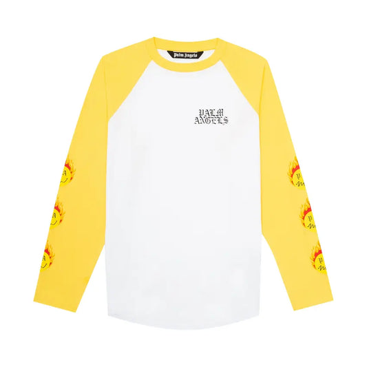 Palm Angels Burning Head Vintage Long-Sleeve Tee 'White/Yellow'