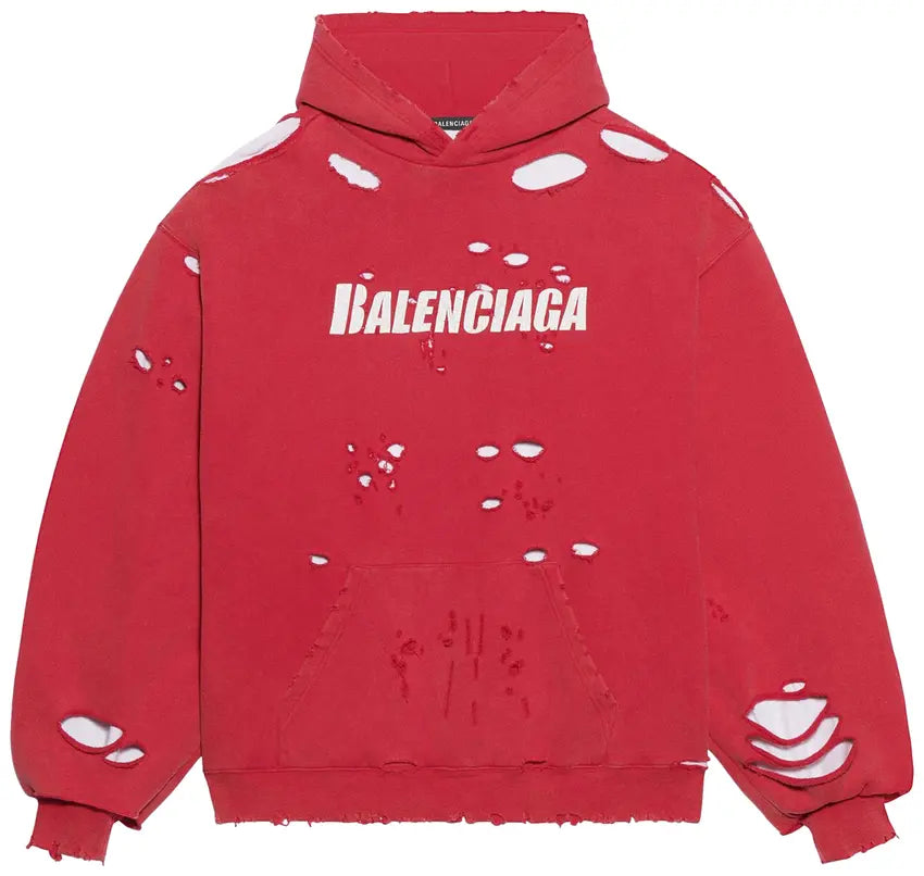 Balenciaga Destroyed Hoodie 'Raspberry/White'