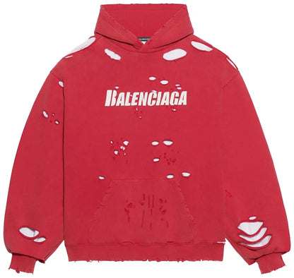 Balenciaga Destroyed Hoodie 'Raspberry/White'