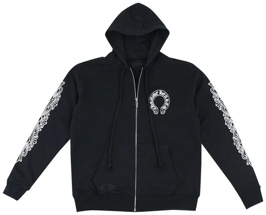 Chrome Hearts Horseshoe Floral Cross-Sleeve Zip Up Hoodie 'Black/White