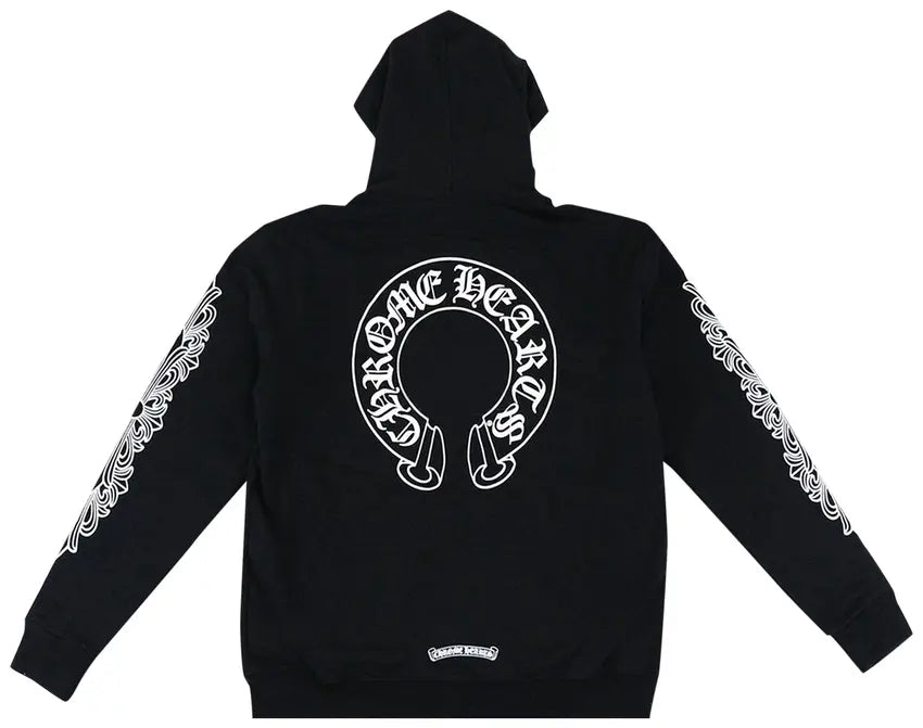 Chrome Hearts Horseshoe Floral Cross-Sleeve Zip Up Hoodie 'Black/White