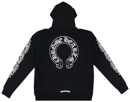 Chrome Hearts Horseshoe Floral Cross-Sleeve Zip Up Hoodie 'Black/White